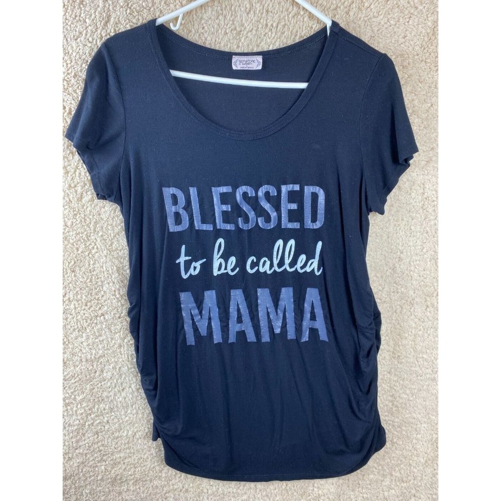 Blessed To Be Called Mama Womens Sz L Black Short Sleeve Maternity Top